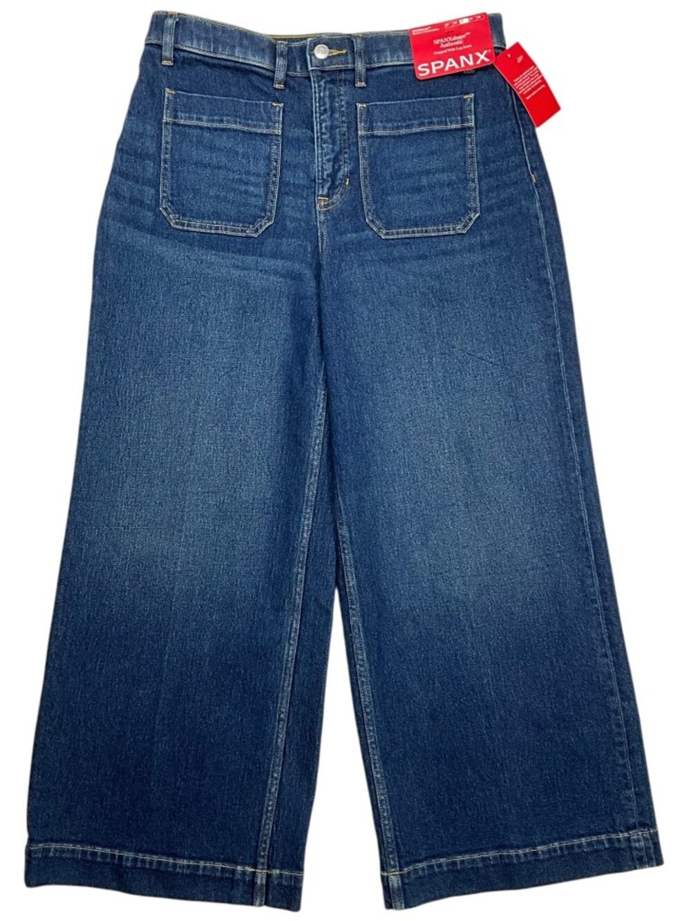 Spanx Spanxshape Cropped Wide Leg Jean L Large Percy Wash Blue NEW